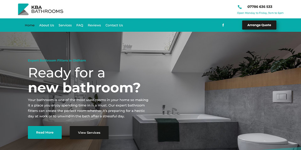 Bathroom website for KBA Bathrooms